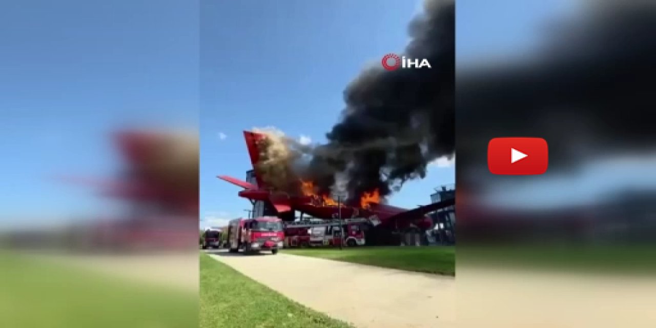 Uçak yangınında büyük panik! Kuyruk koptu, itfaiye aracının üzerine düştü
