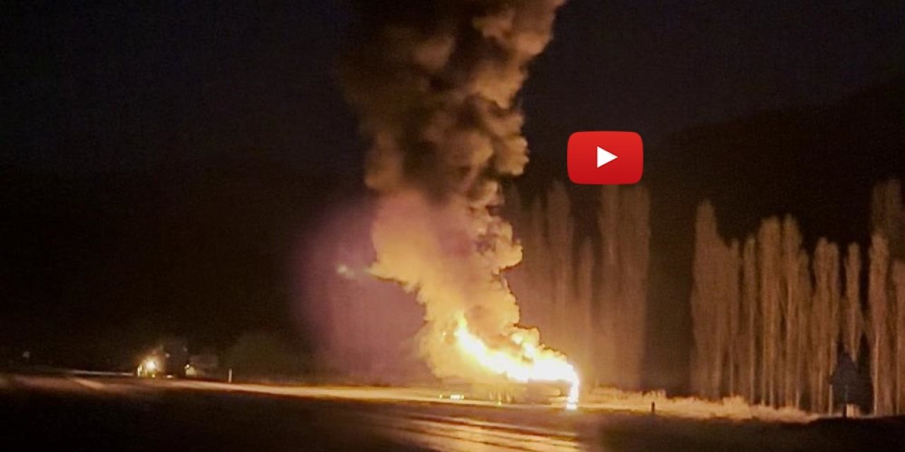 Erzurum’da tırın dorsesi alev topuna döndü! Korku dolu anlar kamerada