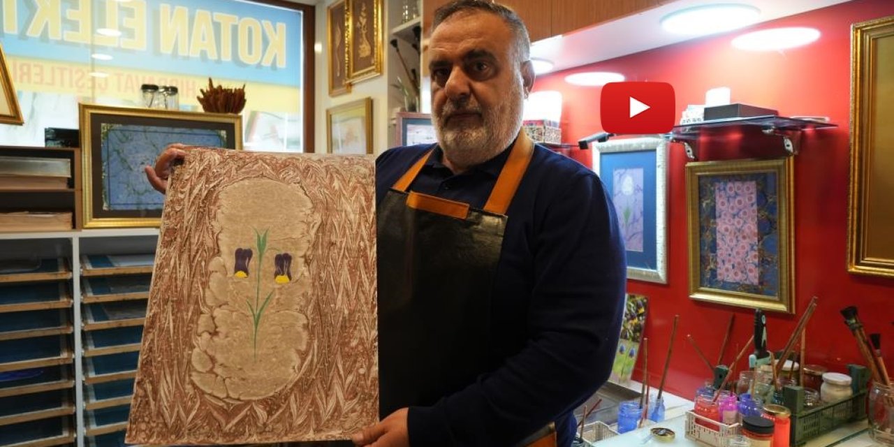 Oltu taşı ve Karayazı lalesi Erzurumlu sanatçının ebrusunda buluştu