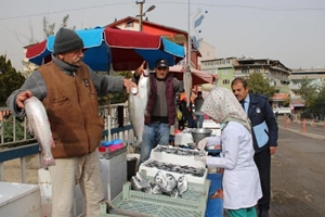Veterinerden halk pazarında balık denetimi