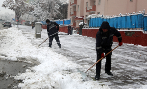 Erzurum'da karla mücadele başladı...