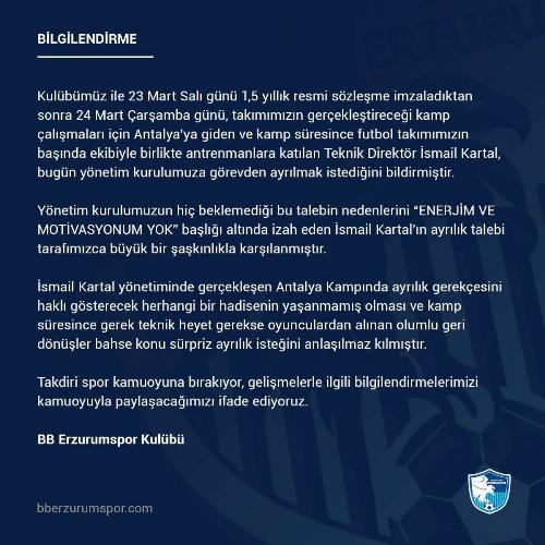 BB Erzurumspor'dan açıklama