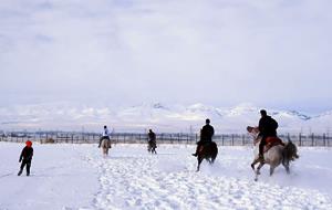 Erzurum’da kar üzerinde cirit keyfi