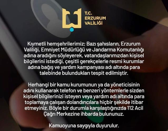 Valilikten vatandaşlara dolandırıcı uyarısı