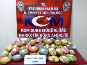 Erzurum'da 43 kilo 422 gram eroin ele geçirildi