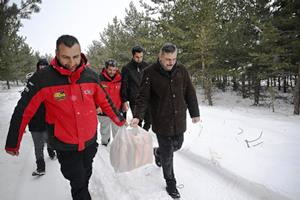 Vali Mustafa Çiftçi, yaban hayvanlarına yem bıraktı