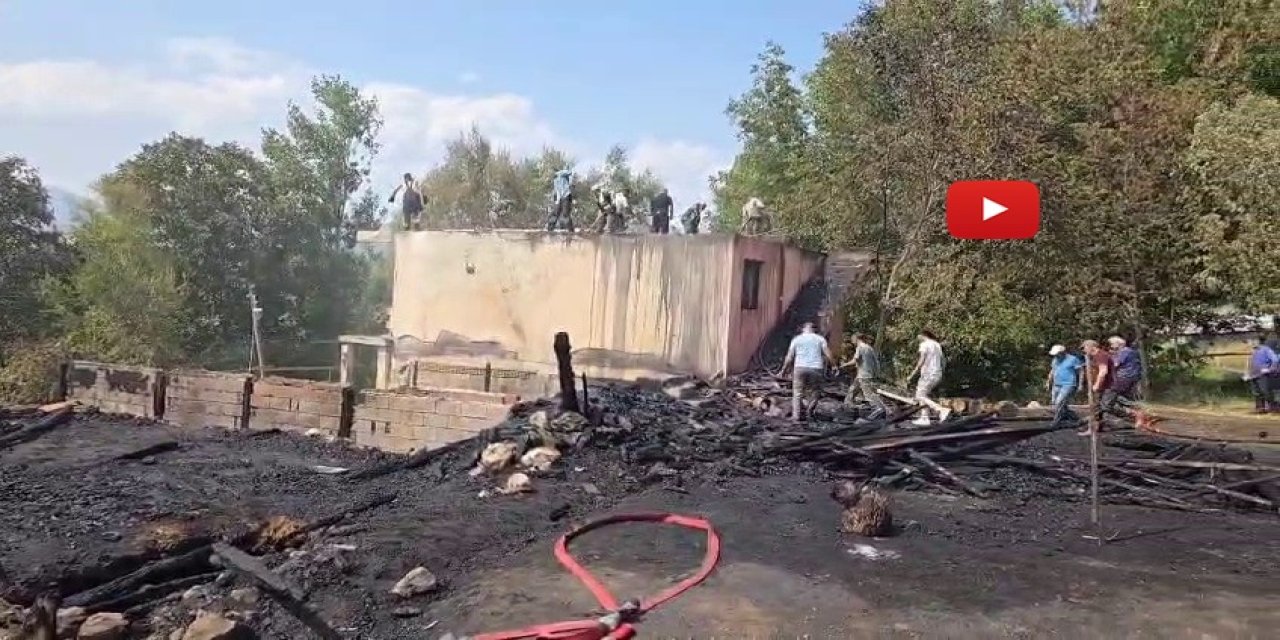 İspir'de çıkan yangında 3 ev ve 2 ahır kül oldu