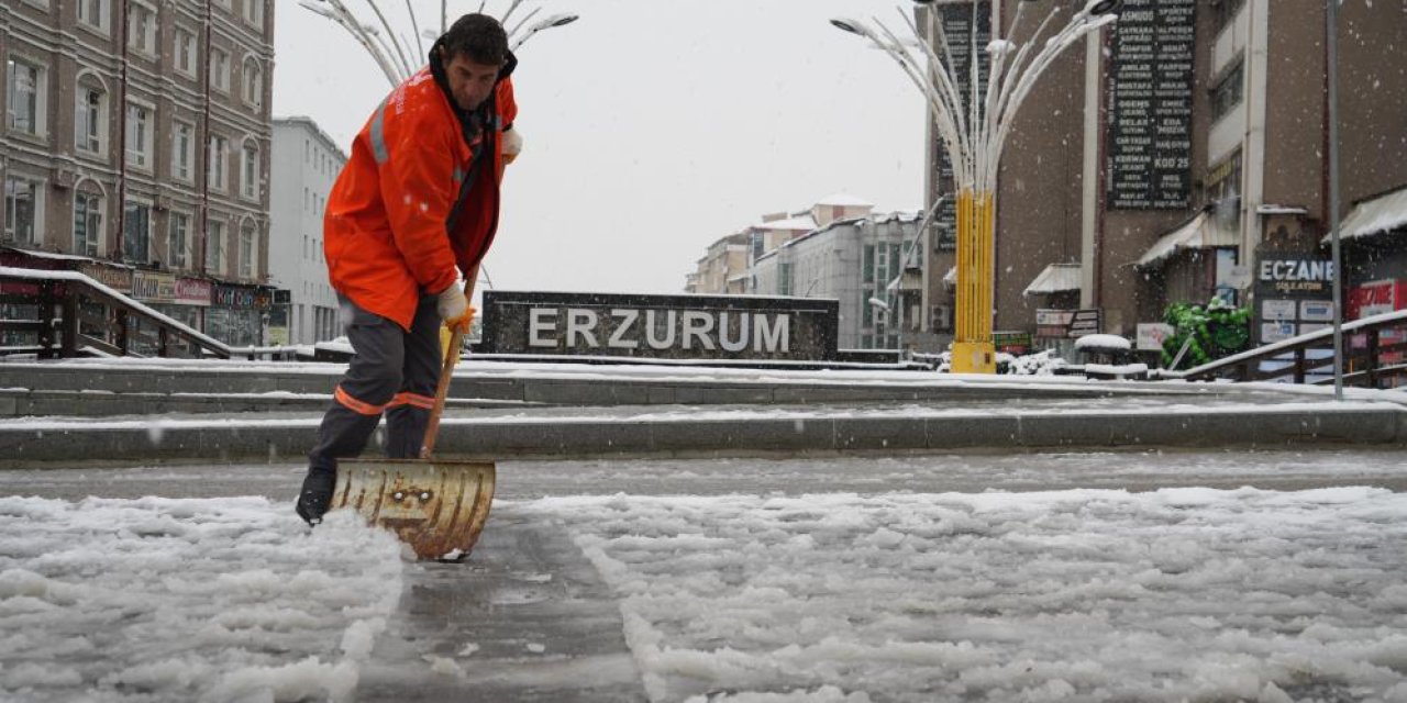 Erzurum güne kar ile uyandı
