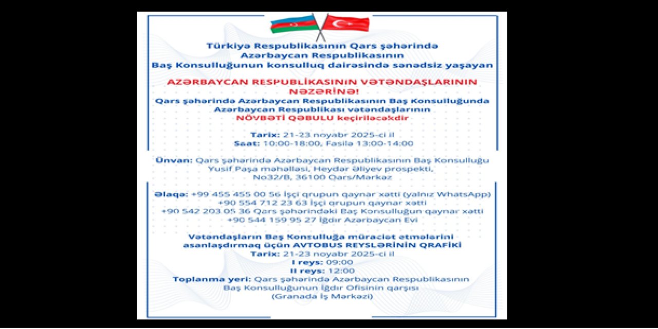 Kars'ta Azerbaycan vatandaşlarının kabulü gerçekleştirilecek