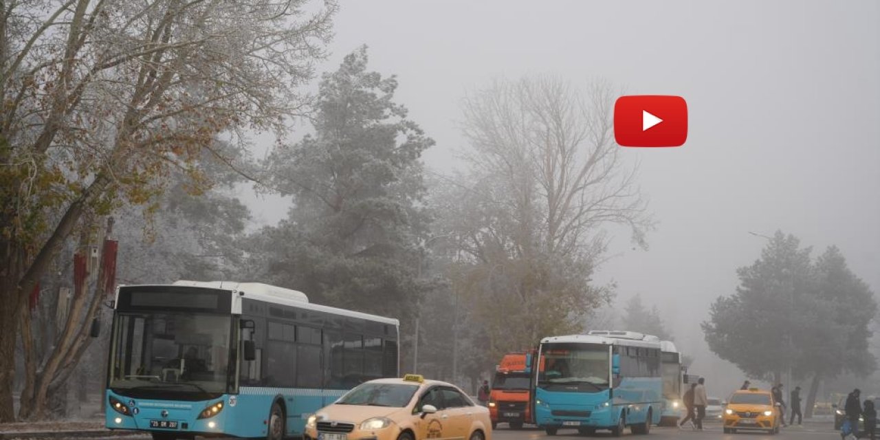 Erzurum güne sis ve kırağı ile uyandı