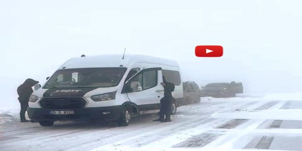 Palandöken geçidinde kar ve tipi nedeniyle onlarca araç mahsur kaldı