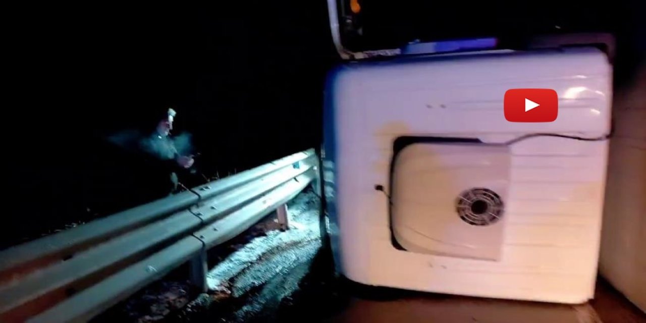 Tır yan yattı, yol trafiğe kapandı: 1 yaralı