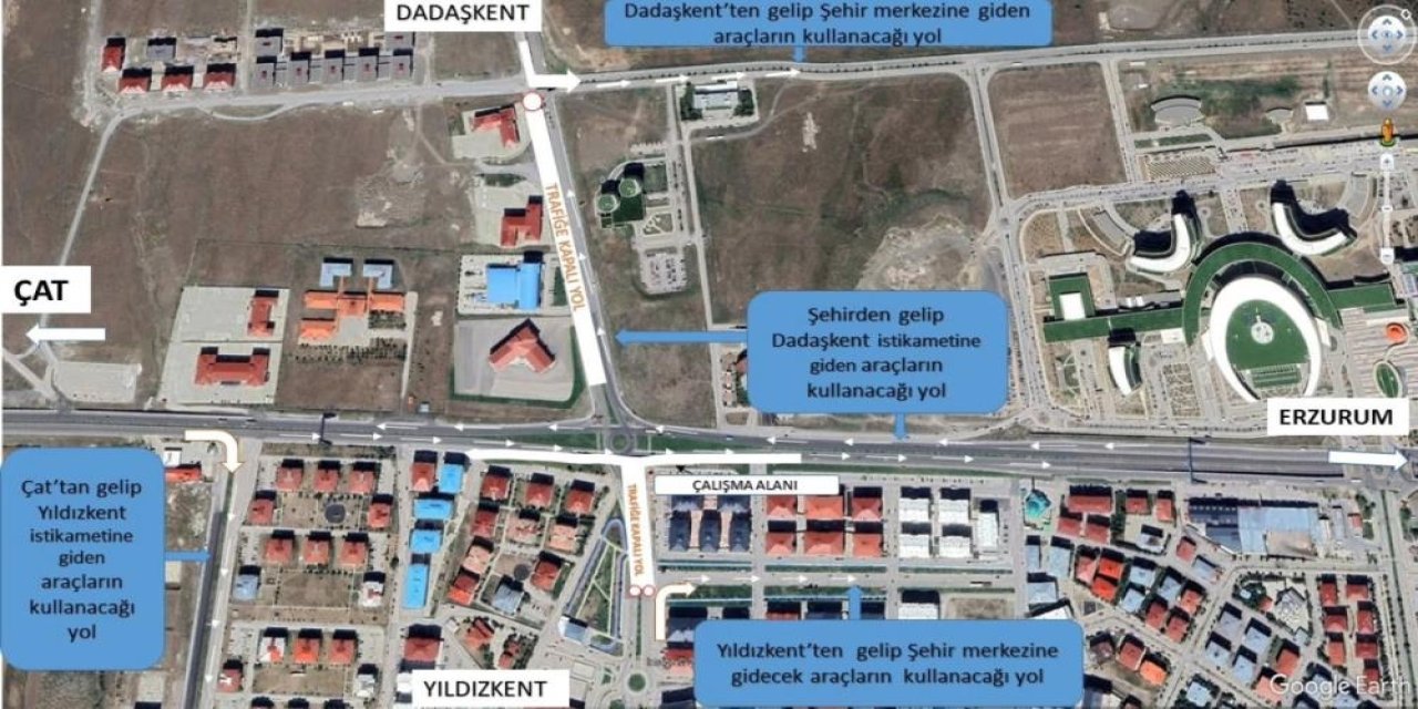 Dadaşkent-Yıldızkent bağlantısını sağlayan dönel kavşağa geçici düzenleme geldi
