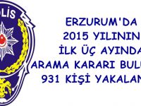 Erzurum'da 2015 Yılının İlk Üç Ayında Arama Kararı Bulunan 931 Kişi Yakalandı