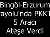 Bingöl-Erzurum Karayolun'da PKK'lılar 5 Aracı Ateşe Verdi