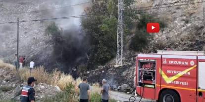Erzurum’da mahalle girişinde korkutan yangın