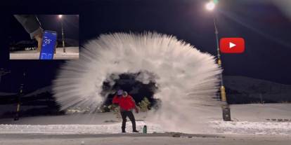 Erzurum'da kaynar su havada dondu