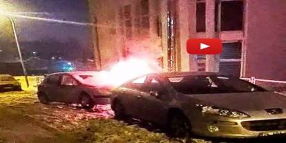 Yakutiye'de park halindeki araç alev alev yandı