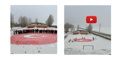 Öğrenciler kardan Türk bayrağı yaptı