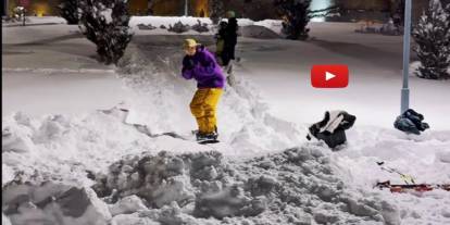 Erzurum kalesi önünde snowboard gösterisi